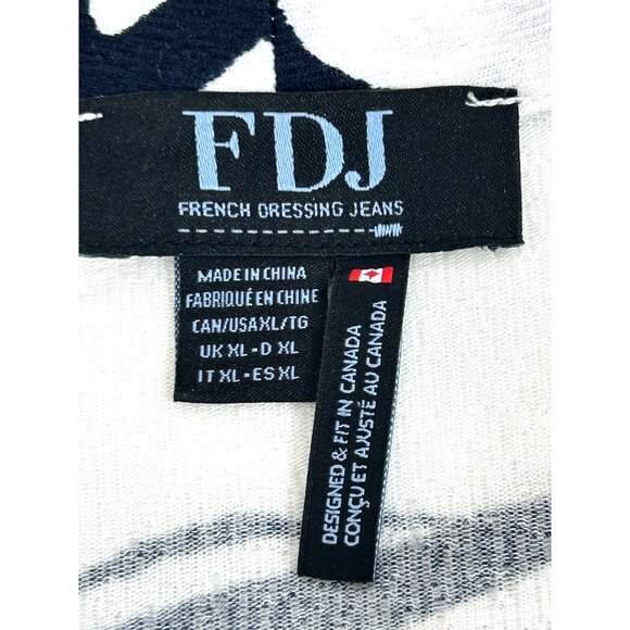 FDJ French Dressing Jeans Tunic Top XL White Navy Abstract Pattern Swirls Artsy - Picture 5 of 11